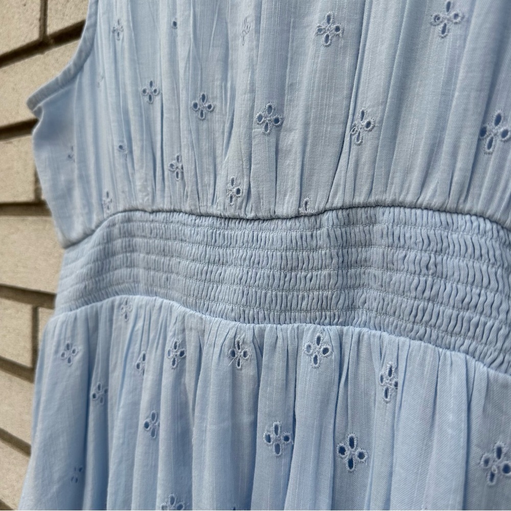 Old Navy Float Your Boat Blue Cutwork Midi Dress Tassel Tie Waist Defined Boho L - Picture 9 of 11